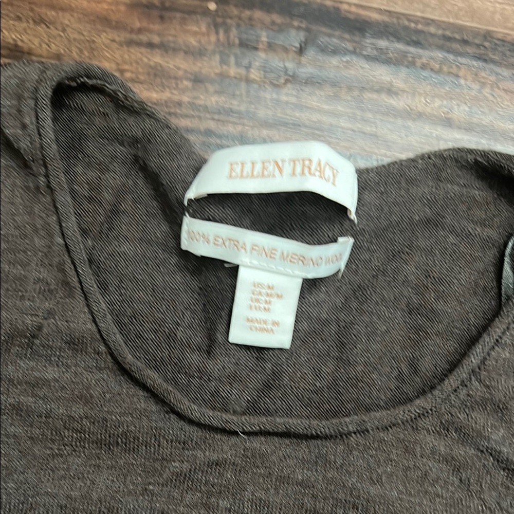 Ellen Tracy Dark Brown Merino Wool Top
